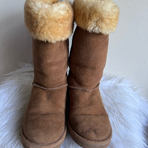 LL Beans brown leather fur lined boots shoes size 6M - Picture 14 of 14